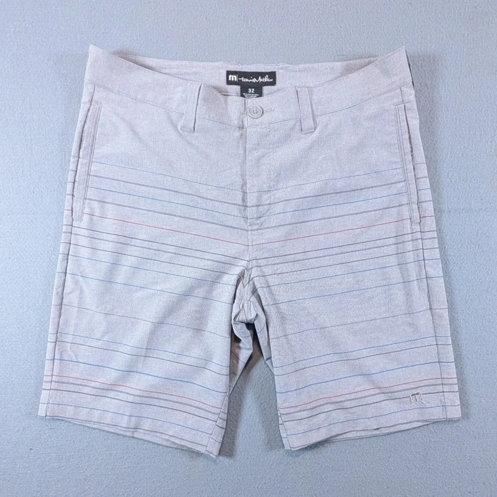 Travis Mathew Golf Shorts Mens 32 Gray Striped Performance Stretch